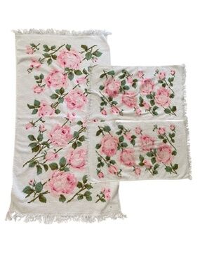 set of 3 vintage rose flower towel Cannon bath towel